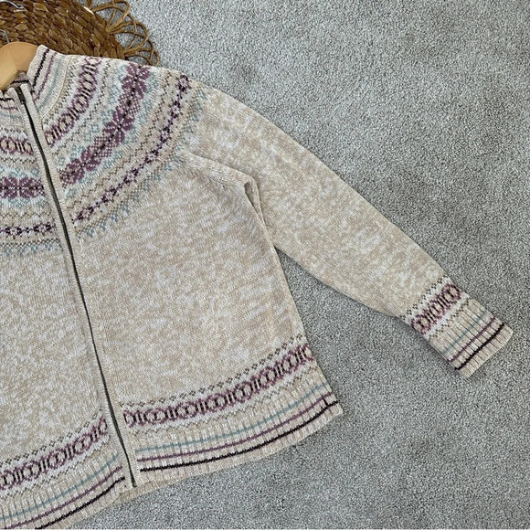 Tiara International Vintage 2001 Retro Faire Isle Zipper Front Sweater Boho L - Picture 5 of 12